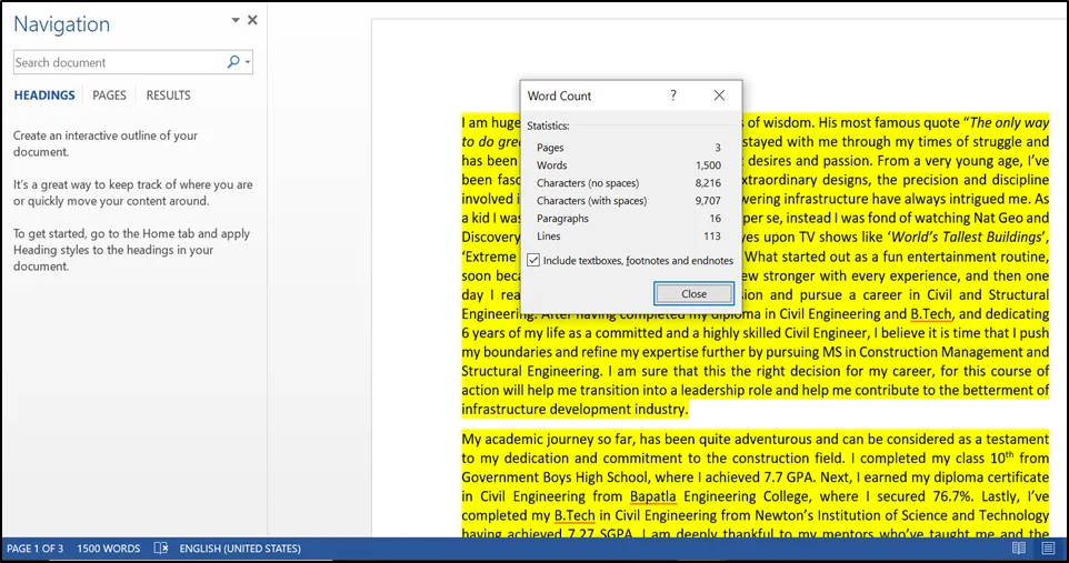 How to Open a Word Count Dialogue Box